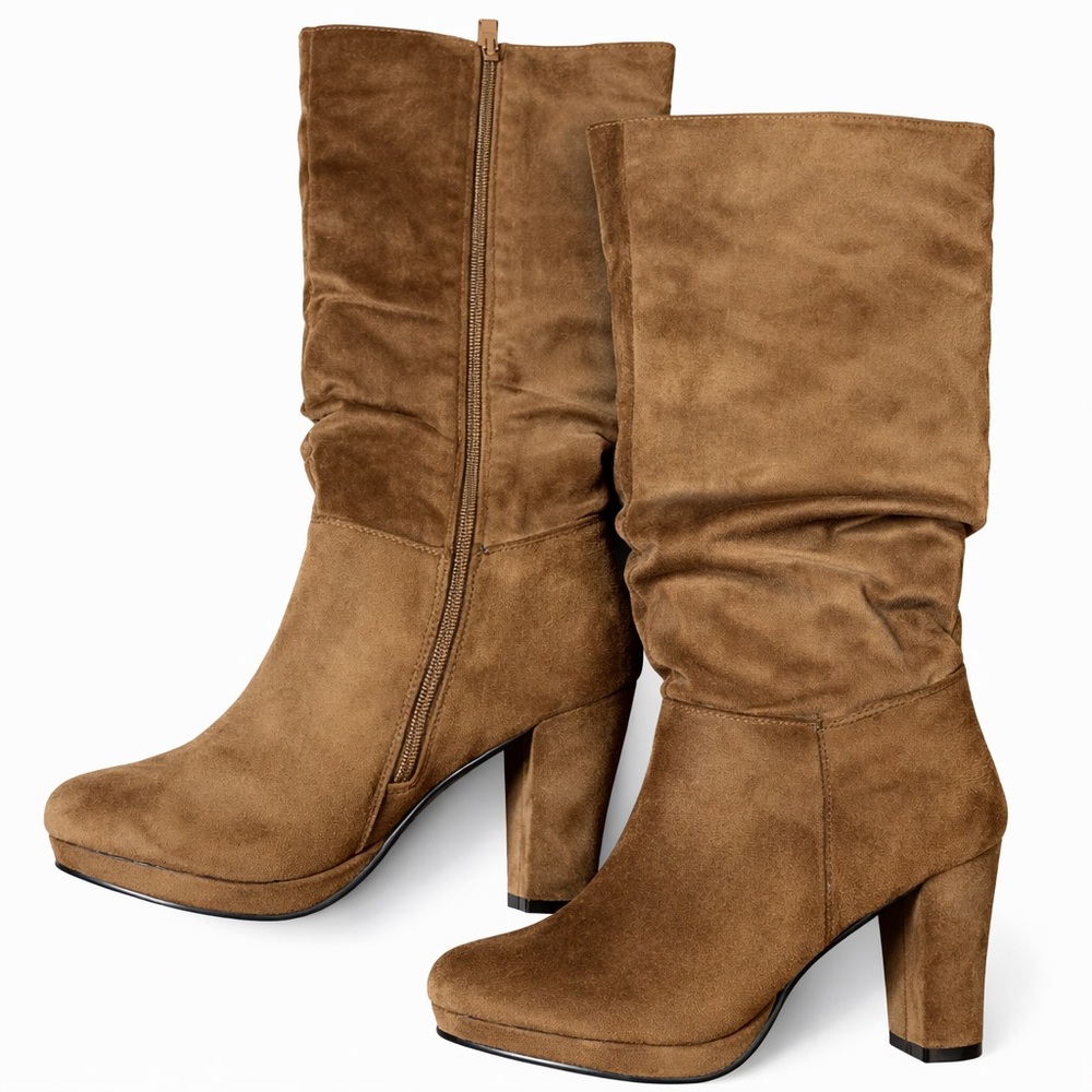 Lucita Slouchy Knee High Faux Suede Platform Boots Rust Brown Size 6 NWOT